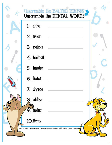Unscramble the Dental Words Activity Sheet